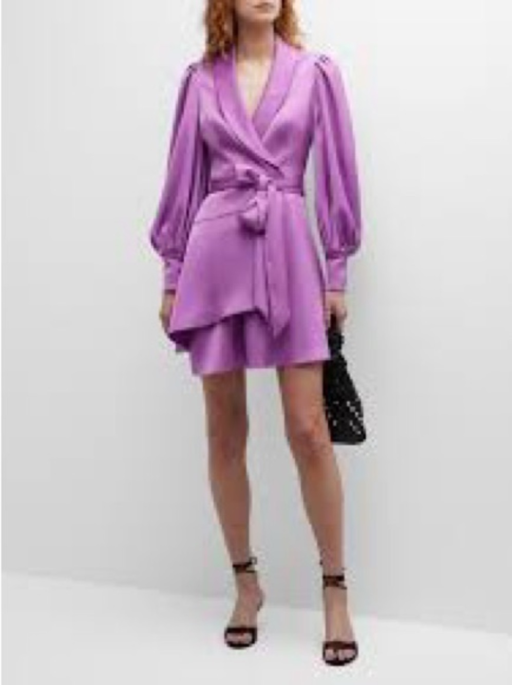 NWT Liv Foster Smokey Iris Purple‎ Satin Wrap Dress Puff Sleeve Sz 18 Old Money